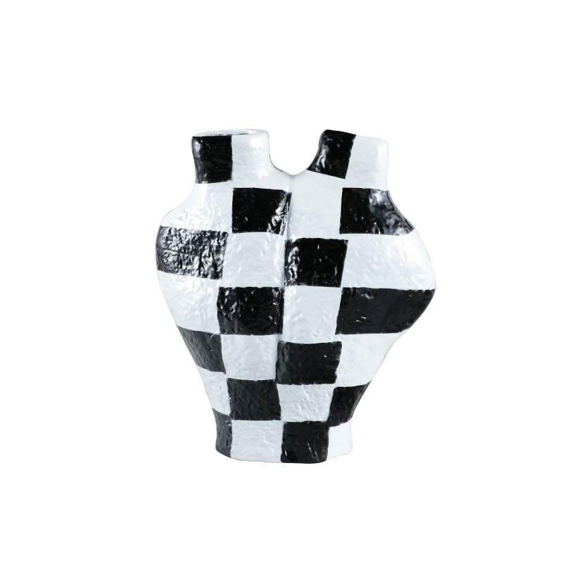 Vase coeur en mosaïque blanc noir