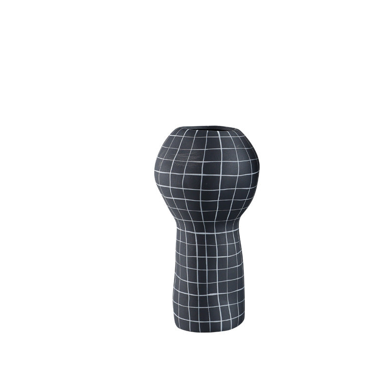 Geometric Grid Black Vase