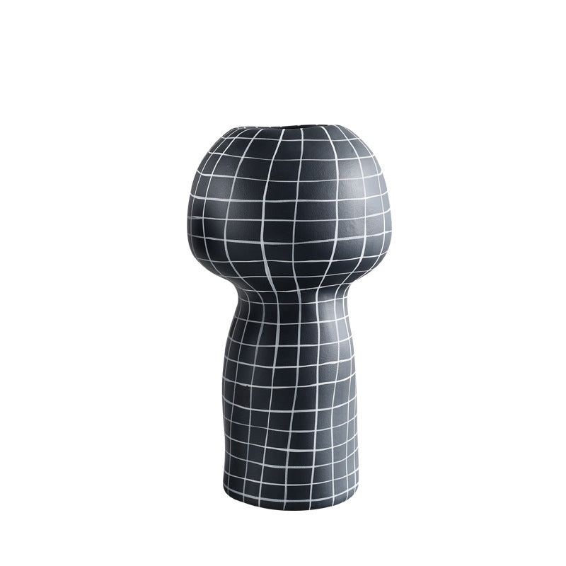 Geometric Grid Black Vase