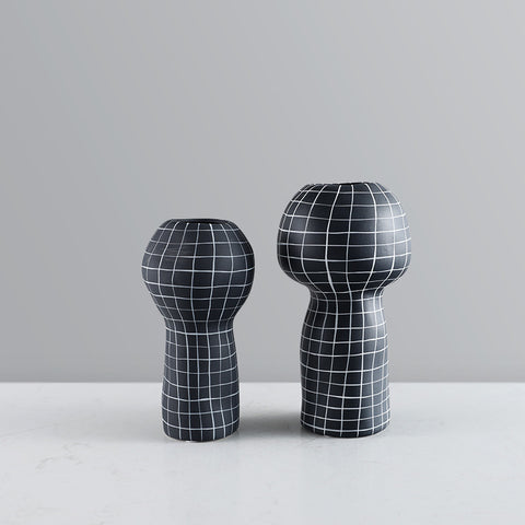 Geometric Grid Black Vase