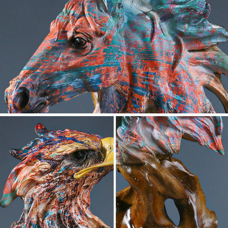 Art Painted Wolf Horse Lion Eagle Animal Head Resin Ornament - HOMYEA