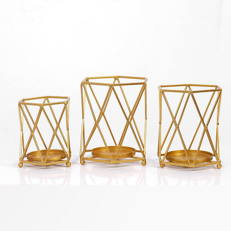 Gold Geometric Wrought Candle Holder - HOMYEA