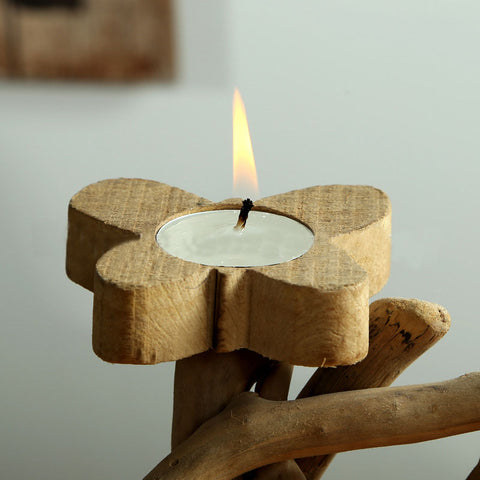 Wooden Butterfly Shaped Composite Candlestick - HOMYEA