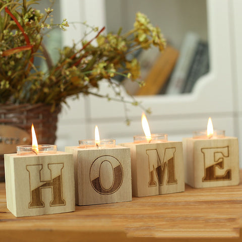 Creative Wooden Handmade Alphabet Candle Holder - HOMYEA