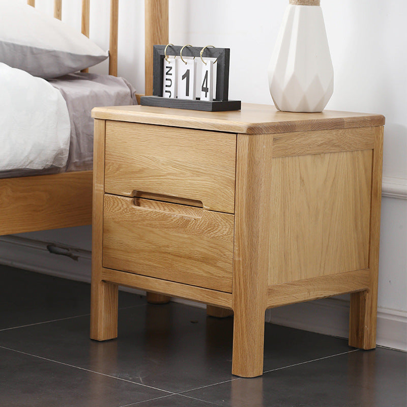 Double Drawer Wooden Nightstand - HOMYEA