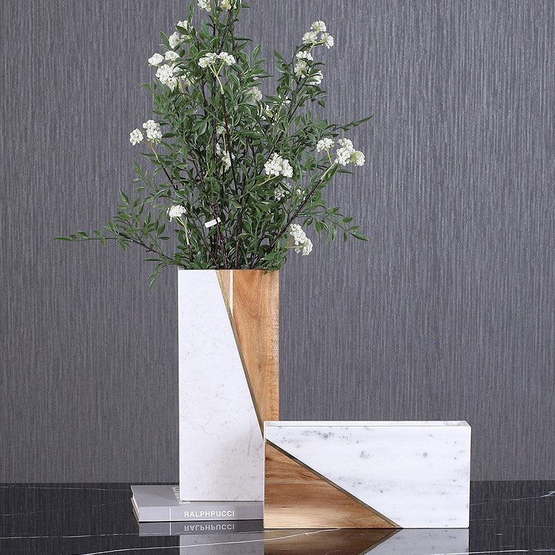 Simple Marble Creative Wood White Stone Vases - HOMYEA