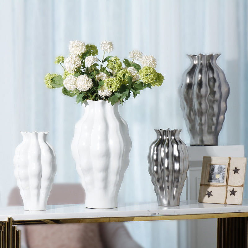 White Wavy Big Decor Vases - HOMYEA