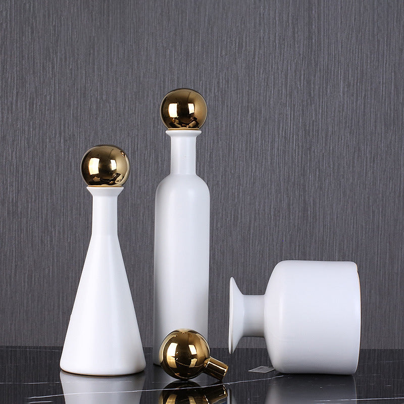 Golden Ball Cap Ceramic Vase - HOMYEA