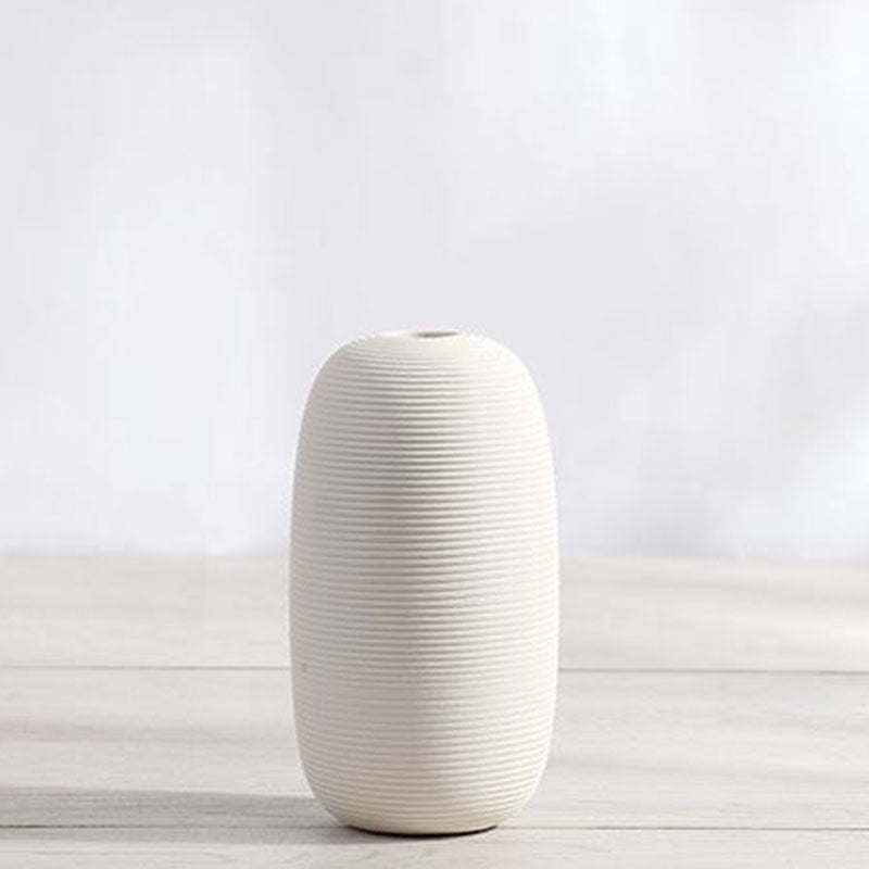 Striped White Ceramic Vases - HOMYEA