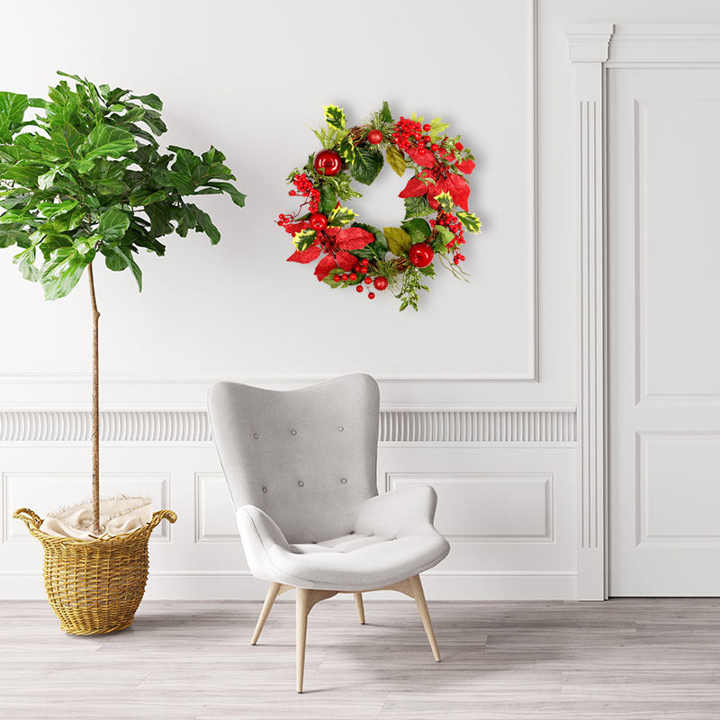 Christmas Red Rattan Wreath - HOMYEA