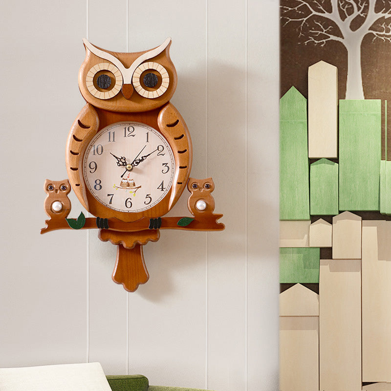 Wooden Owl Model Wall Clock - HOMYEA