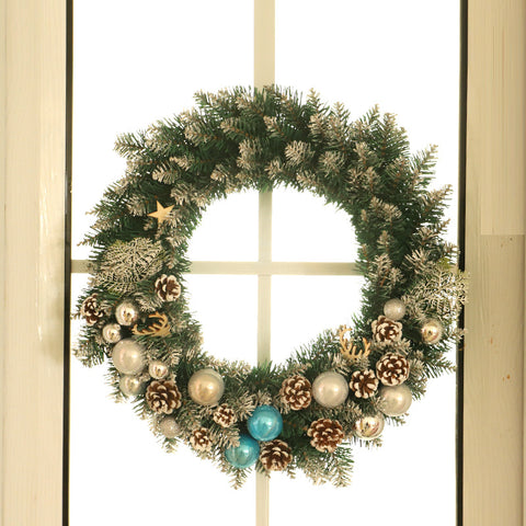 Handmade Christmas Wreath with White Pine Cones - HOMYEA