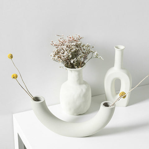 White Ceramic Table Art Vases - HOMYEA