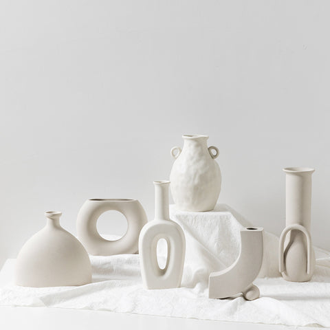 White Ceramic Table Art Vases - HOMYEA