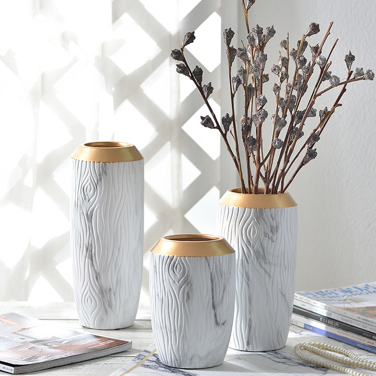 White Marbling Table Vases with Golden Mouth - HOMYEA