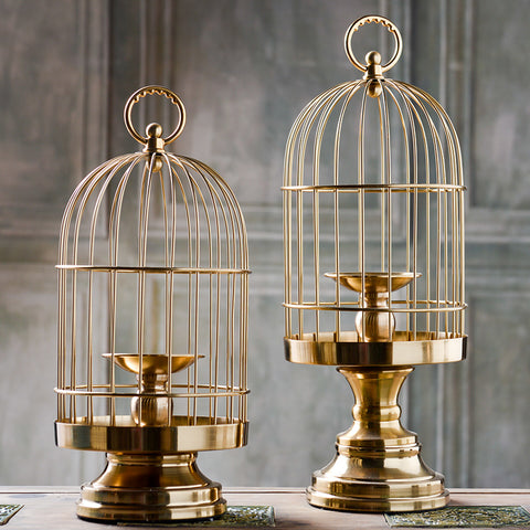 Golden Metal Bird Cage Candle Holder - HOMYEA