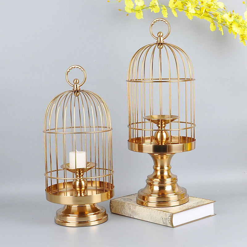 Golden Metal Bird Cage Candle Holder - HOMYEA