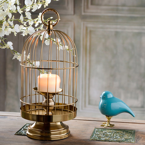 Golden Metal Bird Cage Candle Holder - HOMYEA