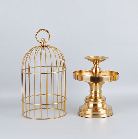 Golden Metal Bird Cage Candle Holder - HOMYEA