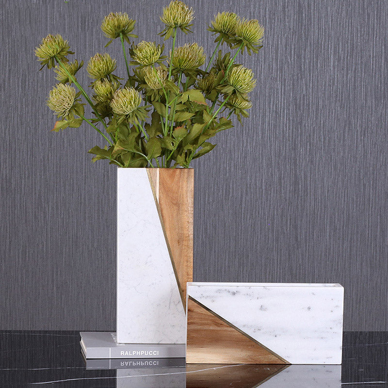 Simple Marble Creative Wood White Stone Vases - HOMYEA