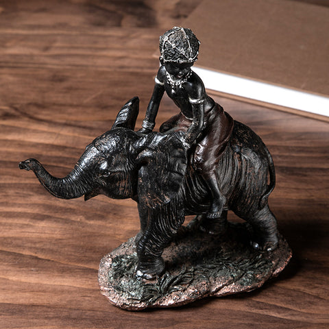 Vintage Kid Riding Elephant Resin Artware - HOMYEA