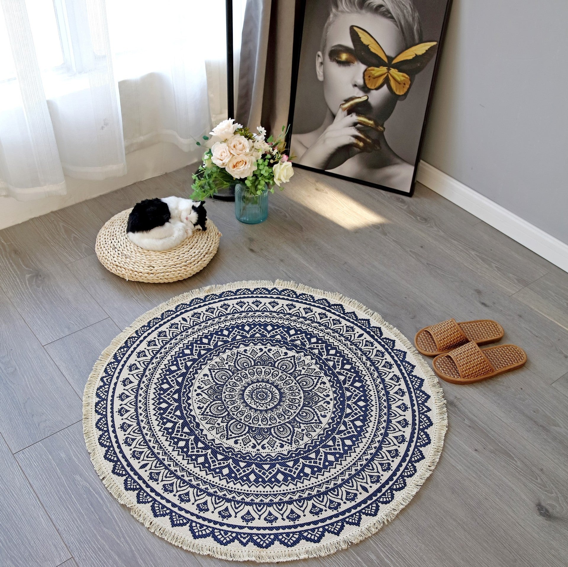 Printed Cotton Thread Braided Round Carpet - HOMYEA