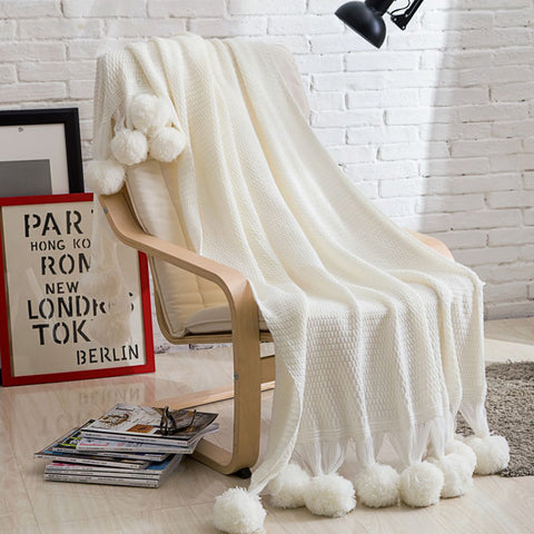 Knitted Rectangular Fringe Lace Blanket - HOMYEA