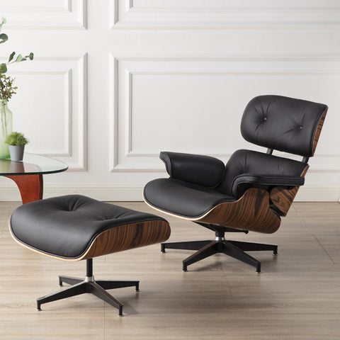 Classic Black Leather Eames Lounge Chair- Only Available for Buyers in USA - HOMYEA