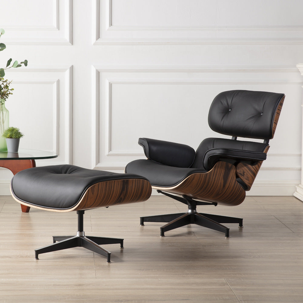 Classic Black Leather Eames Lounge Chair- Only Available for Buyers in USA - HOMYEA