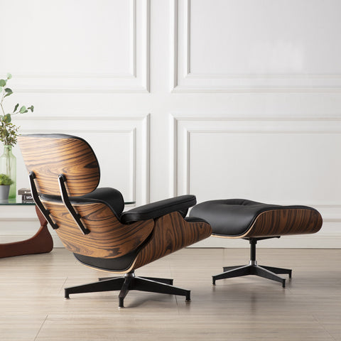 Classic Black Leather Eames Lounge Chair- Only Available for Buyers in USA - HOMYEA