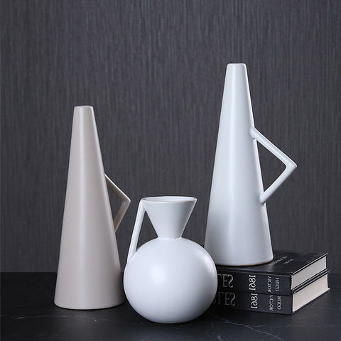 Ceramic Simple Pot Geometric White Gray Vases - HOMYEA