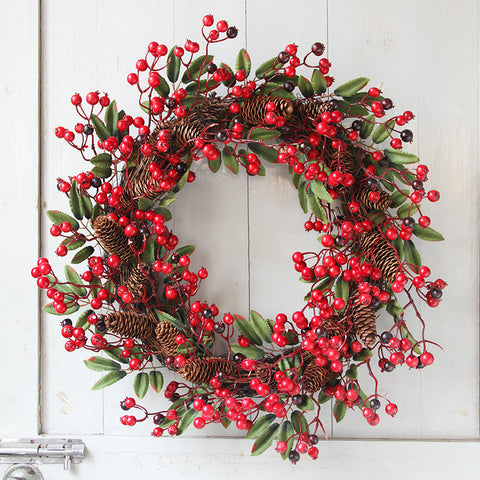 Christmas Cherry and Pine Wreath - HOMYEA