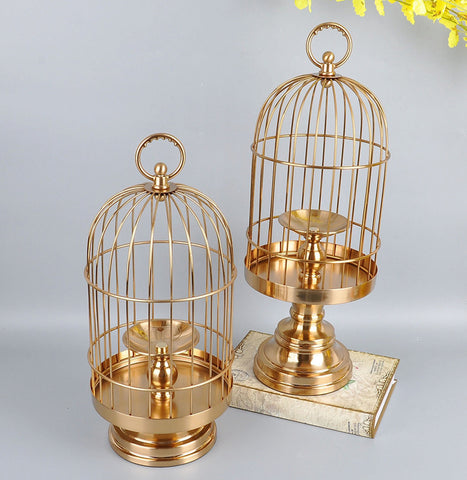 Golden Metal Bird Cage Candle Holder - HOMYEA