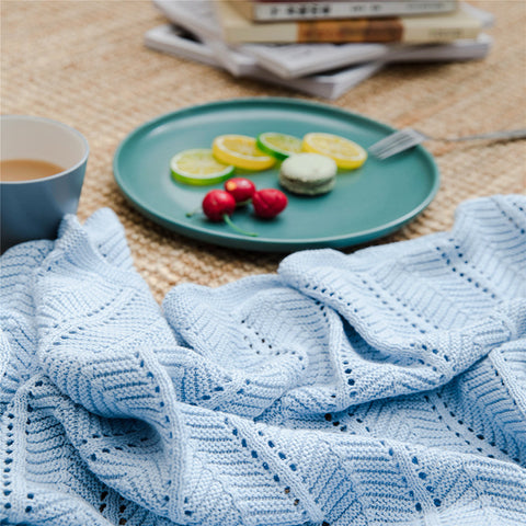 Blue Woven Blanket - HOMYEA