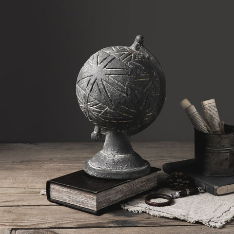 Vintage Resin Gray Globe Sculpture - HOMYEA