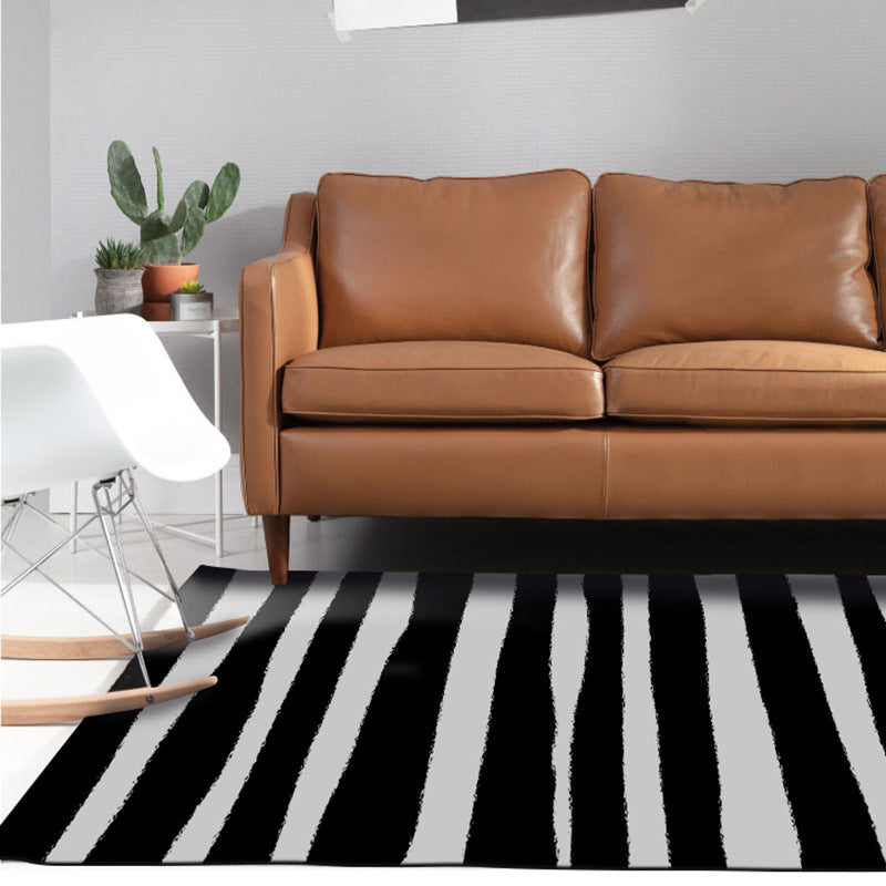 Black and White Striped Polyester Rugs - HOMYEA