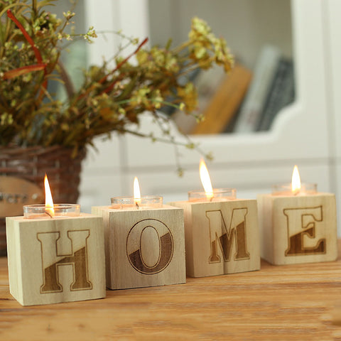 Wooden Letter Contracted Romantic Candle Stand - HOMYEA