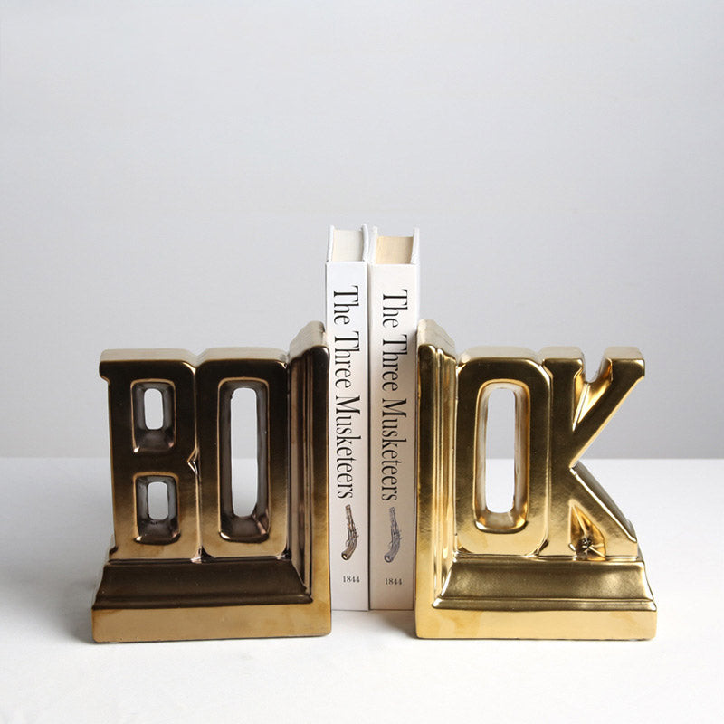 Simple Electroplating Gold Letter Bookend Desktop Decoration - HOMYEA