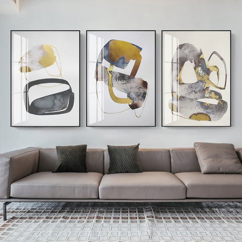 Grey Gold Corridor Wall Art - HOMYEA