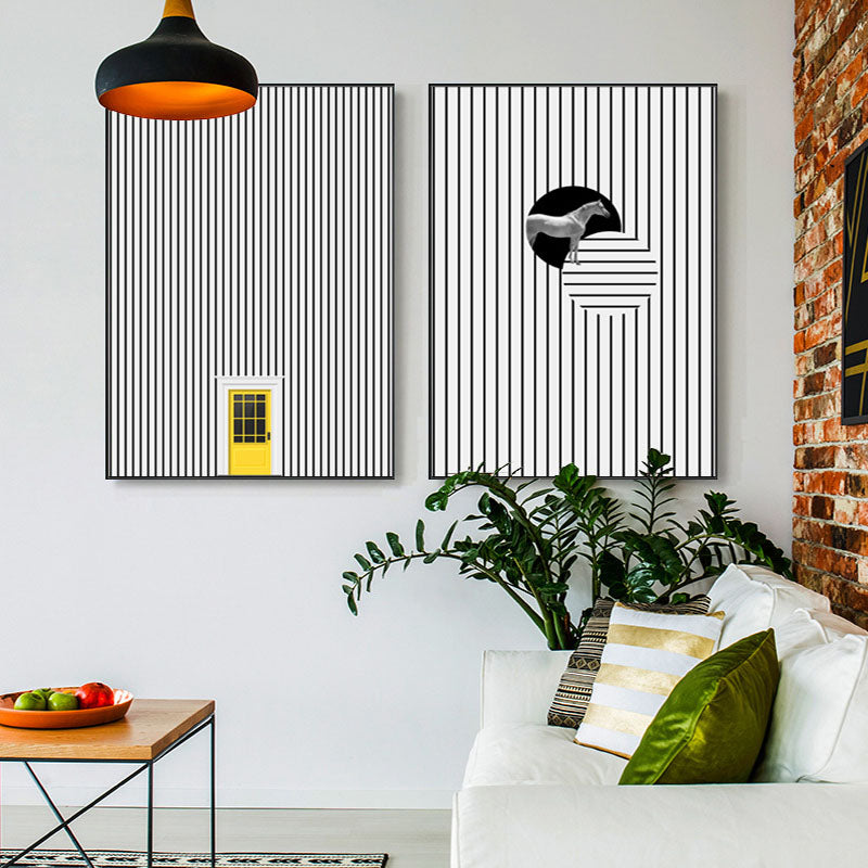 Black White Lines Wall Art - HOMYEA