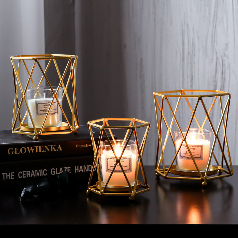 Gold Geometric Wrought Candle Holder - HOMYEA