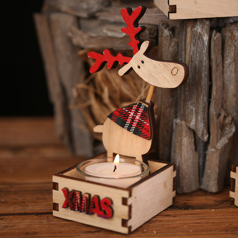 Christmas Elk Wooden Candlestick - HOMYEA