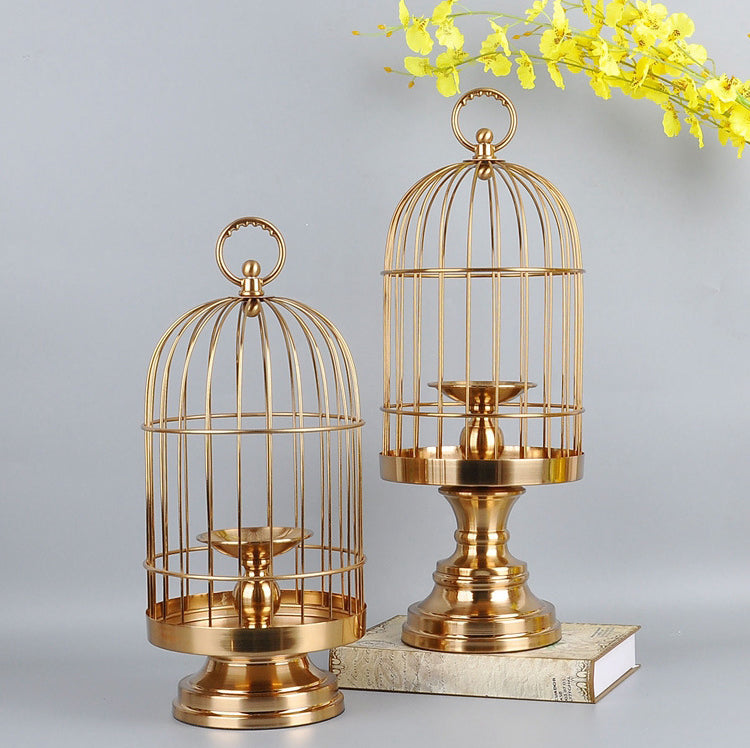 Golden Metal Bird Cage Candle Holder - HOMYEA