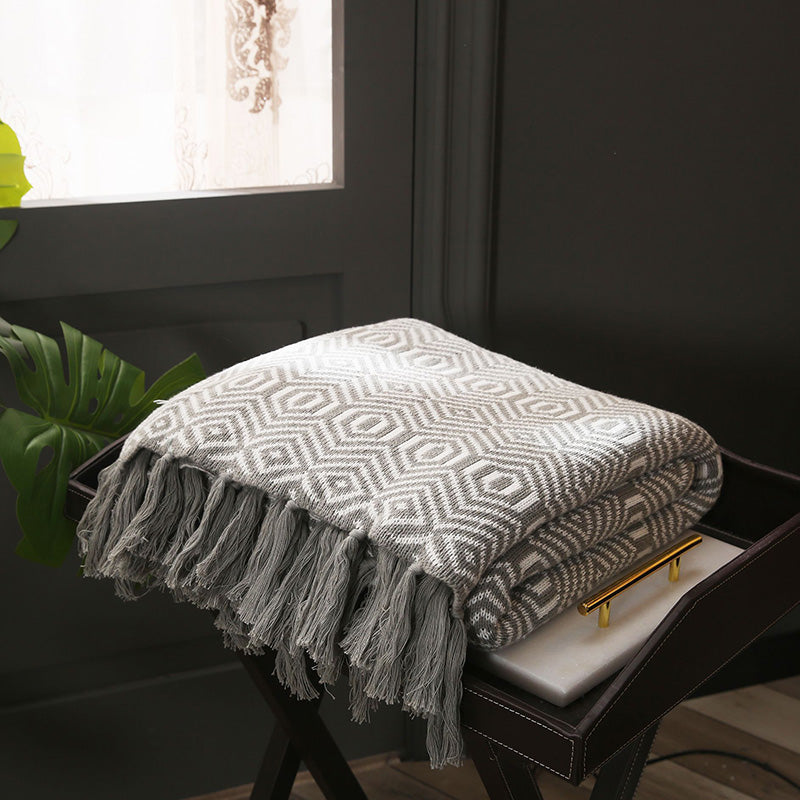 Fringed Cotton Blanket - HOMYEA