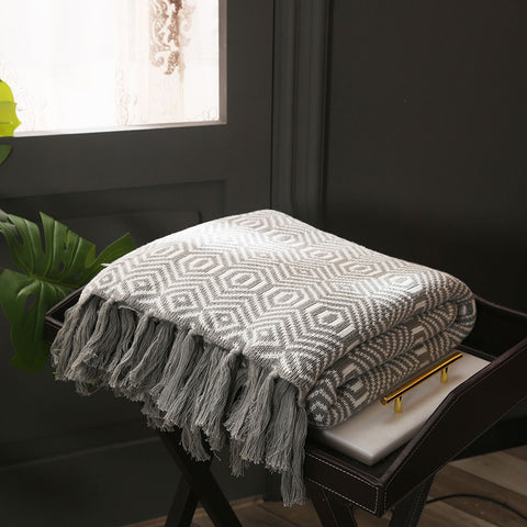 Fringed Cotton Blanket - HOMYEA