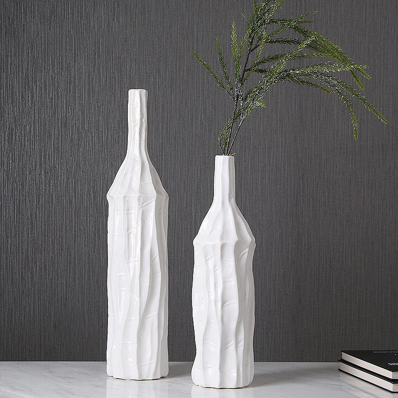 Simple White Art Slender Vases - HOMYEA