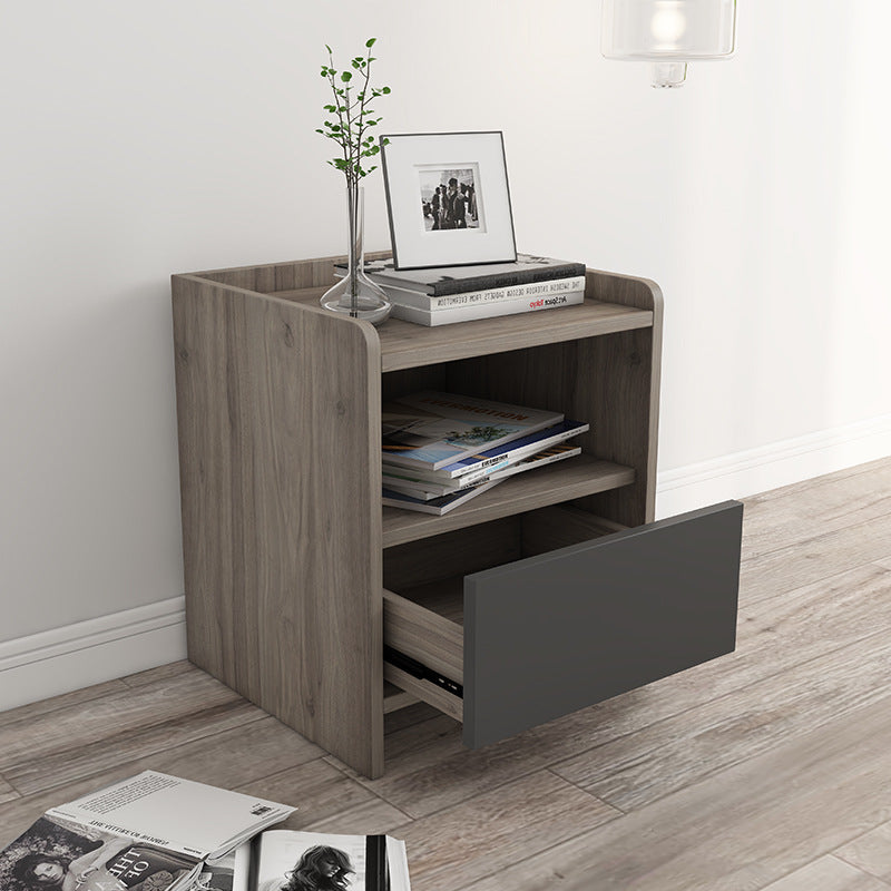 Grey and Beige Wooden Nightstand - HOMYEA