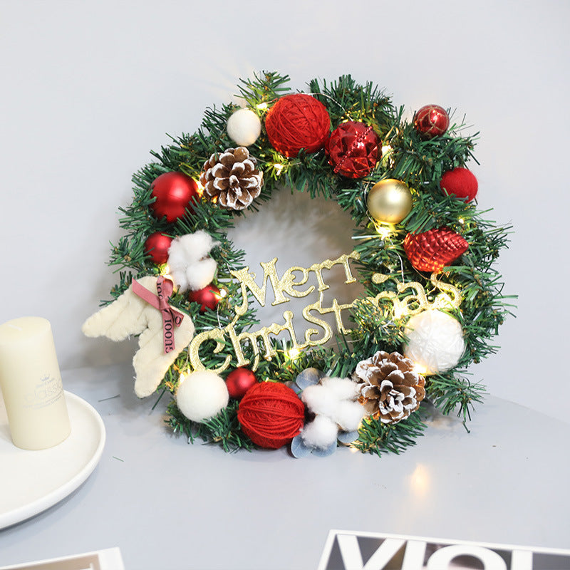 Christmas Red Wool Ball Wreath - HOMYEA