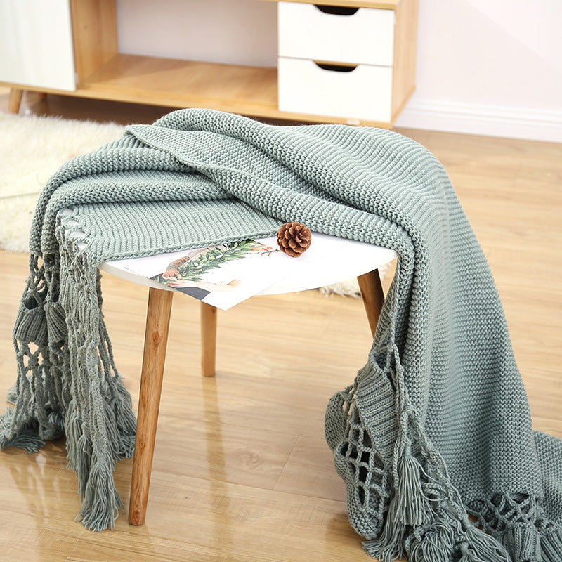 Solid Colour Fringe Lace Blanket - HOMYEA