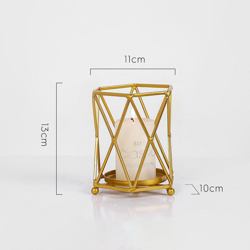 Gold Geometric Wrought Candle Holder - HOMYEA